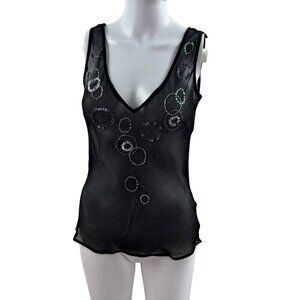 Y2K  Womens 8 Sheer Black Top Sequin Embellishment Tank By TU Artsy Fairy Goth